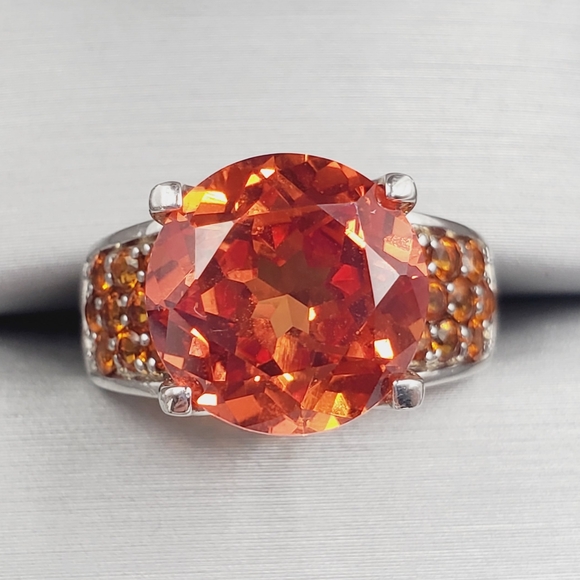 Genuine 6.50 Carat Round Orange Topaz & Citrine 925 Sterling Silver Ring - Picture 1 of 7